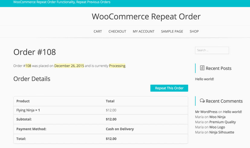 Re-Order Your WooCommerce Orders By One Click