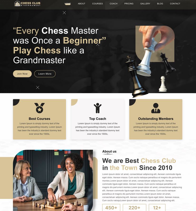 Chess Club Home Page Divi Layout by Elegant Themes